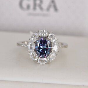 Certified 2.0 CT Deep Purple Moissanite Diamond Ring 925 Sterling